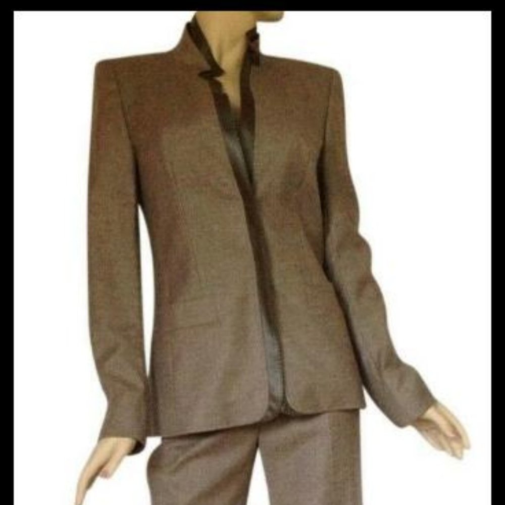 Women ESCADA Suit Wool Cashmere PANTSUIT Flare Bell Pants TAUPE EU 38 USA 8 10